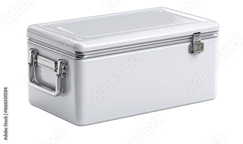 White metal storage box with handles