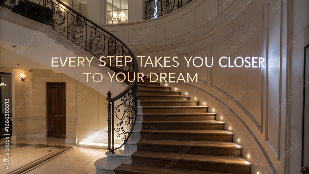 Fototapeta premium Elegant Staircase with Inspirational Quote for Home Decor