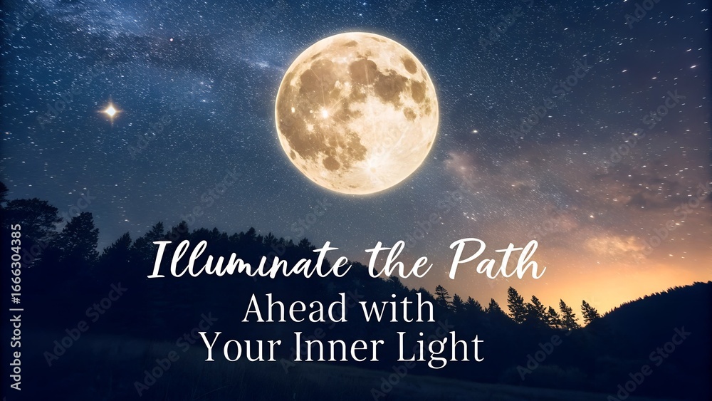 Naklejka premium Illuminate Your Path with Inner Light Under the Full Moon Sky