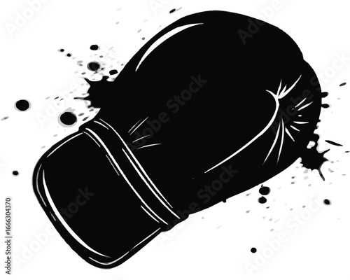 Black boxing glove with ink splatter artistic illustration