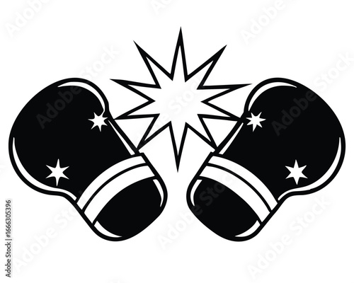 Iconic boxing gloves collide with a starburst effect