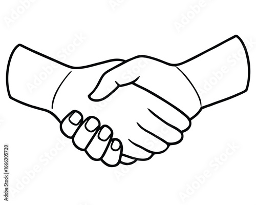 Simple line drawing of two hands shaking in agreement