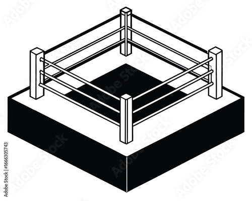 Isometric boxing ring with ropes and corner posts