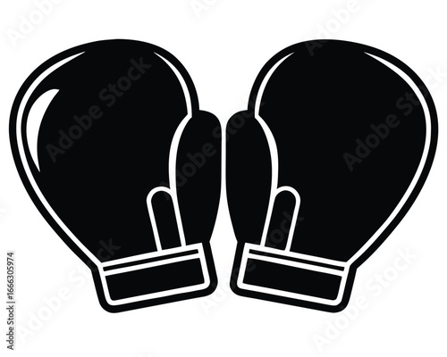 Pair of black boxing gloves facing each other isolated on white background