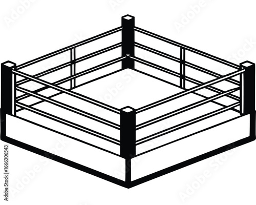 Isometric boxing ring with ropes and corner posts