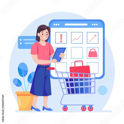 A flat style illustration showing add to cart