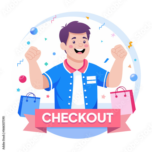 A flat style illustration showing checkout