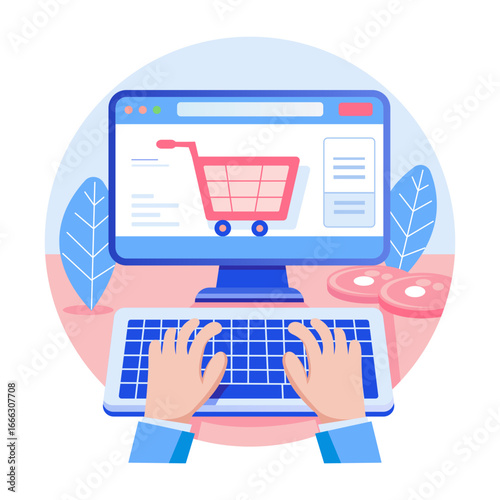 A flat style illustration showing online order