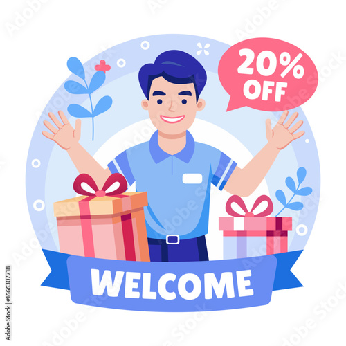 A flat style illustration showing salesman