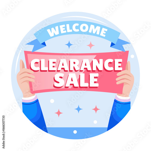 A flat style illustration showing clearance sale