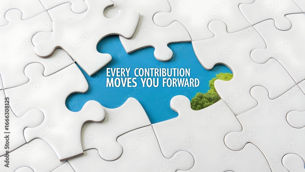 Fototapeta premium Puzzle Piece with Text About Contribution and Progress in Life