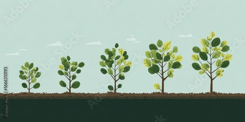 Growing Tree Animation. Set of Illustrations Showing Phases of Plant Growth in Flat Style Design
