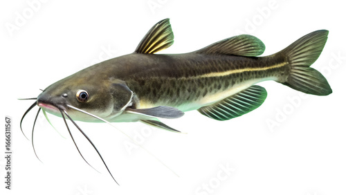 A catfish with long whiskers, detailed fins, isolated on a transparent background