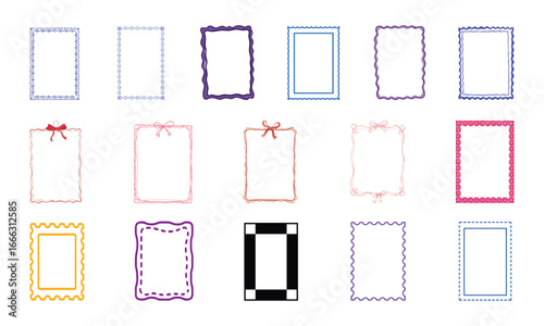 Collection of decorative hand drawn and illustrated rectangular frames with various borders and embellishments for design