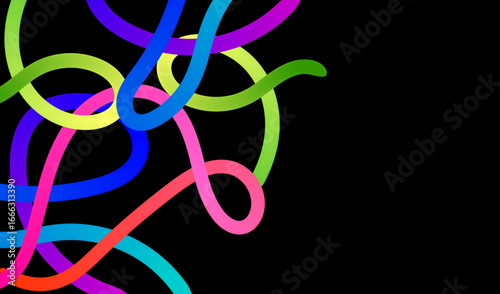  Color squiggle curve lines on black background