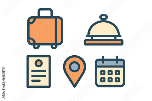 Travel essentials icons for bookings and itineraries in vector style