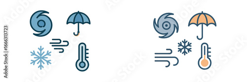 Weather symbols in vector illustration showcasing varying conditions