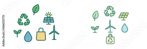 Vector illustration of renewable energy and eco-friendly symbols
