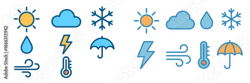 Weather icons depicting various atmospheric conditions in vector style