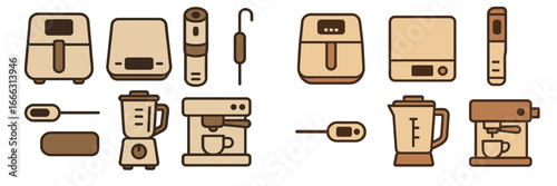 Vector illustration of various kitchen appliances and tools