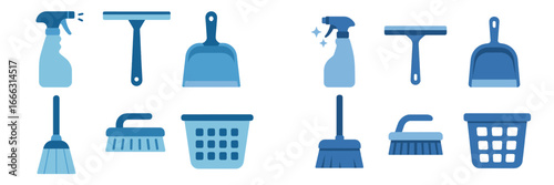 Cleaning supplies collection for domestic tasks and organization