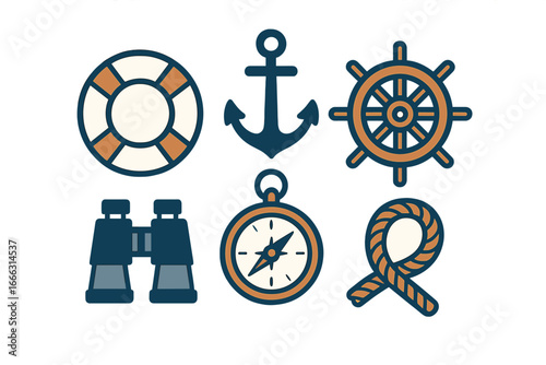 Nautical icons collection featuring essential maritime tools