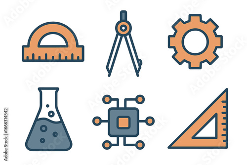 Vector illustration of engineering tools and laboratory equipment