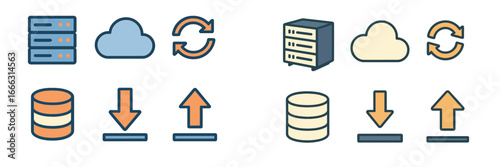 Vector illustration of cloud computing symbols for data management