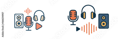 Audio equipment vector illustration featuring microphones and speakers