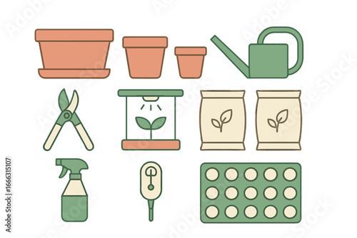 Gardening tools and supplies in a colorful vector illustration design
