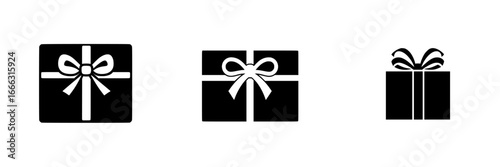 Various black and white gift box designs with bows suitable for celebration themes and occasions