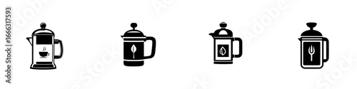 Collection of French press coffee makers displayed on a white background highlighting modern designs and features
