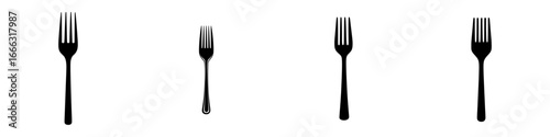 Various fork designs displayed in an array showcasing different sizes and styles of cutlery options for dining