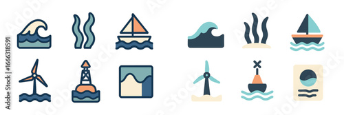 Marine vector art: waves, boats, and wind energy