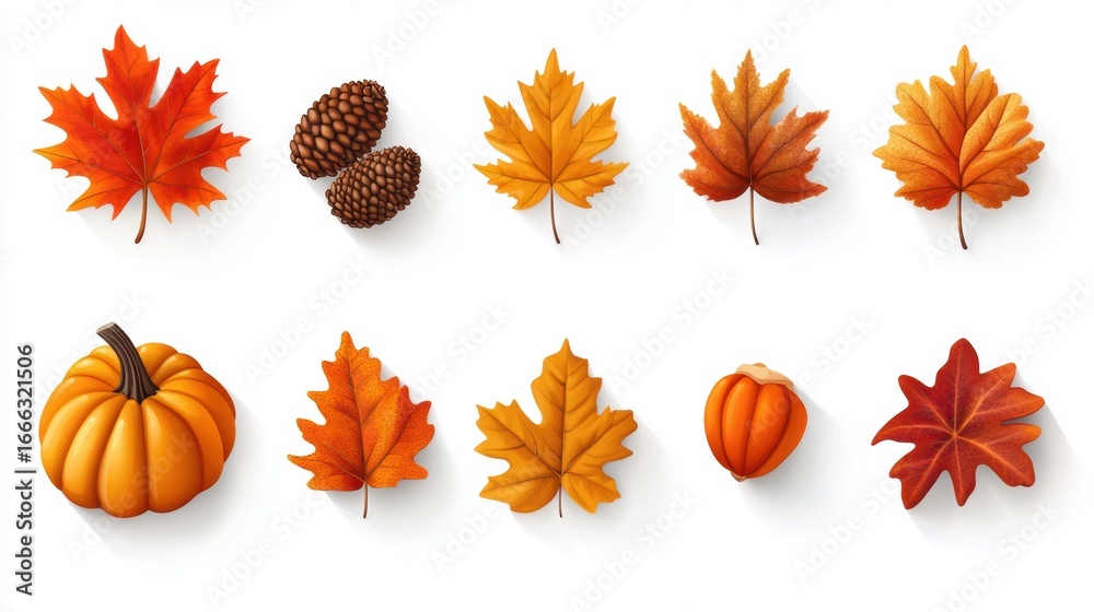 Obraz premium Watercolor of autumn elements set with Pumpkins,maple leaves,mushrooms,sunflower,Collection autumn seasonal holidays design,Thanksgiving,Halloween,Handmade art,party posters,decorate your artwork.