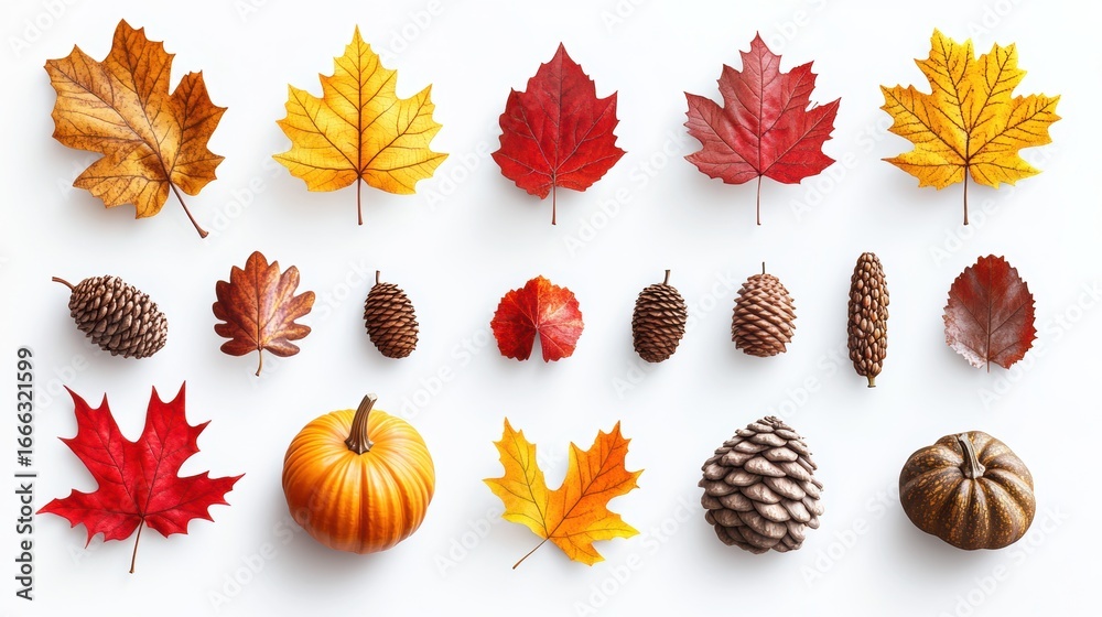 Fototapeta premium Watercolor of autumn elements set with Pumpkins,maple leaves,mushrooms,sunflower,Collection autumn seasonal holidays design,Thanksgiving,Halloween,Handmade art,party posters,decorate your artwork.