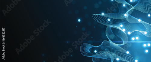 Technology and modern science banner or header. Connected neural network
