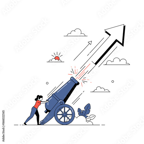 Illustrating business growth and success through strategic forward momentum and ambitious aiming