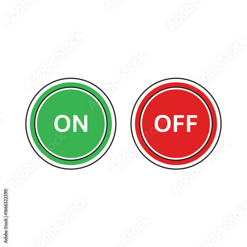 Green on button and red off button round icons representing power control and functionality selection