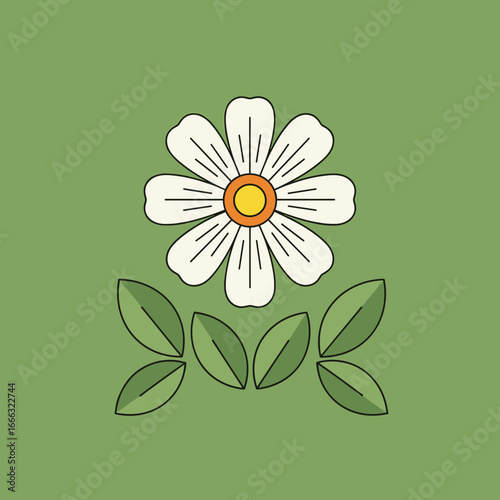 Delicate daisy illustration with subtle green background and leafy accents for spring