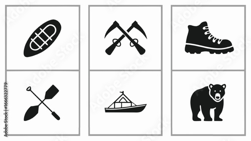 Outdoor Adventure and Wildlife Icons canoe kayak