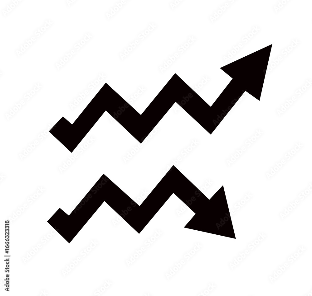graph going up and down black arrow icon on white background graph going up and down black arrow icon on white background
