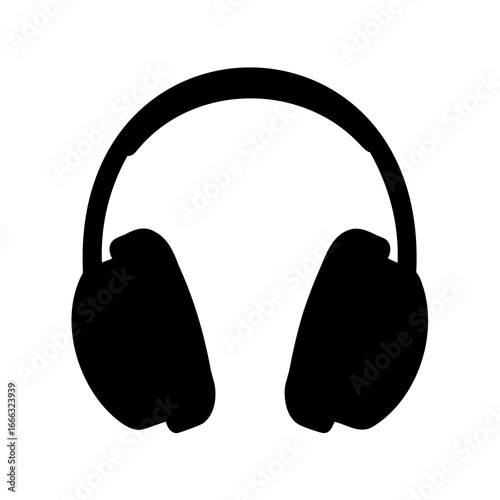 Silhouette of headphones with a headband over the head and ear coverings