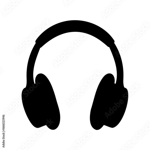 Black silhouette of headphones on a white background for listening music