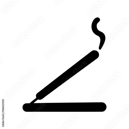 Minimalist illustration of a burning incense stick with smoke and holder