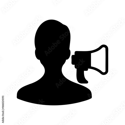 Person silhouette with a megaphone, advocating for change and loud announcements