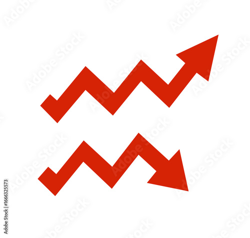graph going up and down red arrow icon on white background