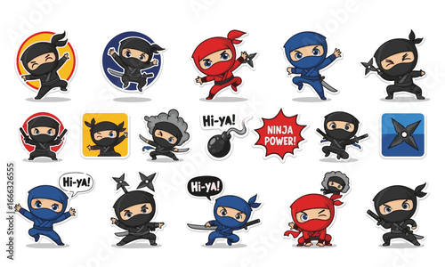 Cute Ninja Character Sticker and Icon Set

