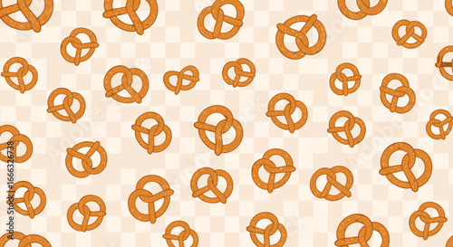 A delightful pattern of many delicious pretzels scattered across a light background creating a whimsical and appetizing visual