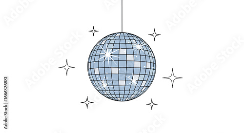 A disco ball sparkles with light reflecting around a festive party atmosphere creating a vibrant and energetic celebration
